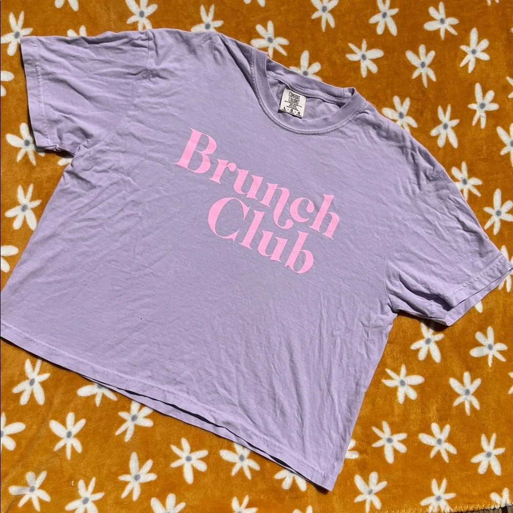 COMFORT COLORS Lilac/Pastel Pink 'Brunch Club' Heavyweight Cotton Cropped Tee Lg